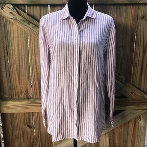 Pure Navy Long Sleeve Striped Button Up Linen Shirt Size M